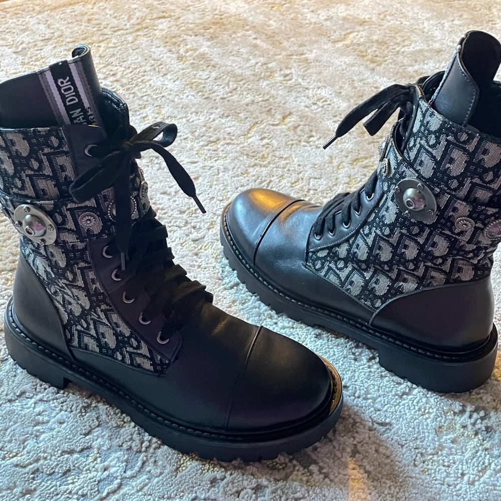 Dior Jacquard oblique combat boots size 8